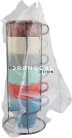 Orange85 Koffiekopjes - Met Houder - Set Van 6 - Gekleurd - 300 Ml - Keramiek -Thuiskeuken 626x1200 1