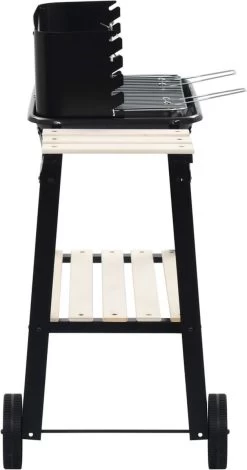 Verrijdbare Barbecue – Houtskool/Briketten - Verstelbare Grillplaat – Houten Tafel – Winscherm – Gewicht 5.9kg -Thuiskeuken 630x1200