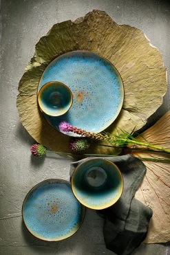 Palmer Serviesset Lotus Stoneware 6-persoons 24-delig Zwart Turquoise -Thuiskeuken 800x1200 24