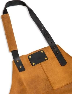 Leren Schort – Soepel Licht Bruin Leer - Barbecueschort - Kokschort - Kookschort – Keukenschort Man – 81 X 56 Cm -Thuiskeuken 915x1200