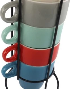 Orange85 Koffiekopjes - Met Houder - Set Van 6 - Gekleurd - 300 Ml - Keramiek -Thuiskeuken 945x1200